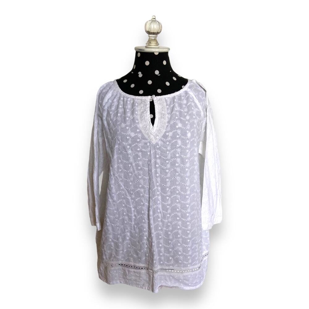 SW Womens Blouse Size M White Eyelet Peasant Top‎ Boho Cottagecore Romantic